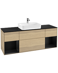 Villeroy und Boch Finion Villeroy und Boch F452PDPC 160x60.3cm, plaque de finition noir mat, étagères laqué noir mat, Oak Veneer
