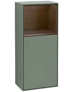 Villeroy und Boch Finion Seitenschrank F500GNGM 41,8x93,6x27cm, links, Regal oben Walnut Veneer, Olive Matt Lacquer