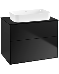 Villeroy und Boch Finion Waschtischunterschrank F63200PD 80x60,3x50,1mm, Glass Black Matt, Black matt lacquer