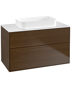 Villeroy und Boch Finion Waschtischunterschrank F64100GN 100x60,3x50,1mm, Glass White Matt, Walnut veneer