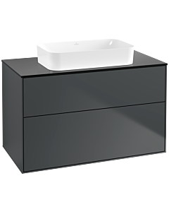 Villeroy und Boch Finion Waschtischunterschrank F64200HG 100x60,3x50,1mm, Glass Black Matt, Midnight Blue Matt Lacquer