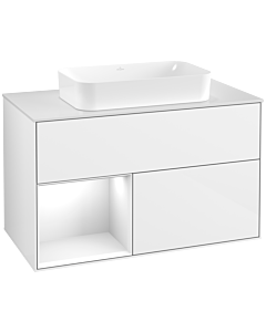 Villeroy und Boch Finion Villeroy und Boch F651GFGF 100x60.3x50.1cm, étagère à gauche laqué blanc brillant, laqué blanc brillant