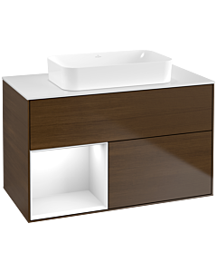 Villeroy und Boch Finion Villeroy und Boch F651GFGN 100x60.3x50.1cm, étagère à gauche laqué blanc brillant, placage noyer