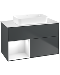 Villeroy und Boch Finion Waschtischunterschrank F651GFHG 100x60,3x50,1cm, Regal links Glossy white lacquer, Midnight Blue Matt Lacquer