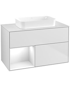 Villeroy und Boch Finion Waschtischunterschrank F651GFMT 100x60,3x50,1cm, Regal links Glossy white lacquer, White matt lacquer