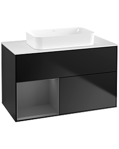 Villeroy und Boch Finion Waschtischunterschrank F651GKPD 100x60,3x50,1cm, Regal links Anthracite matt, Black matt lacquer