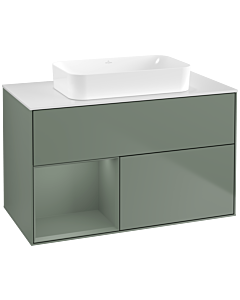 Villeroy und Boch Finion Waschtischunterschrank F651GMGM 100x60,3x50,1cm, Regal links Olive Matt Lacquer, Olive Matt Lacquer
