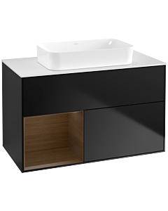 Villeroy und Boch Finion Waschtischunterschrank F651GNPD 100x60,3x50,1cm, Regal links Walnut veneer, Black matt lacquer