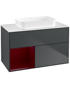 Villeroy und Boch Finion Waschtischunterschrank F651HBHG 100x60,3x50,1cm, Regal links Peony, Midnight Blue Matt Lacquer