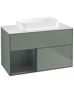 Villeroy und Boch Finion Waschtischunterschrank F651HGGM 100x60,3x50,1cm, Regal links Midnight Blue Matt Lacquer, Olive Matt Lacquer