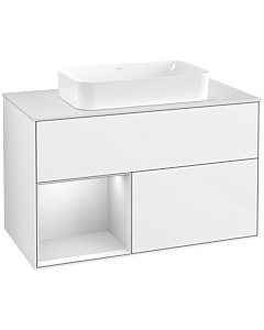 Villeroy und Boch Finion Waschtischunterschrank F651MTGF 100x60,3x50,1cm, Regal links White matt lacquer, Glossy white lacquer