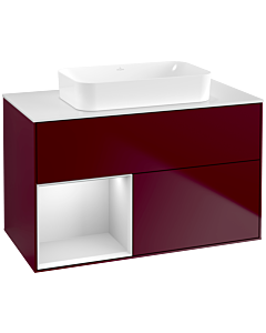Villeroy und Boch Finion Waschtischunterschrank F651MTHB 100x60,3x50,1cm, Regal links White matt lacquer, Peony Matt