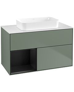 Villeroy und Boch Finion Waschtischunterschrank F651PDGM 100x60,3x50,1cm, Regal links Black matt lacquer, Olive Matt Lacquer
