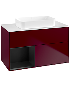 Villeroy und Boch Finion Waschtischunterschrank F651PDHB 100x60,3x50,1cm, Regal links Black matt lacquer, Peony Matt