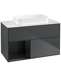 Villeroy und Boch Finion Waschtischunterschrank F651PDHG 100x60,3x50,1cm, Regal links Black matt lacquer, Midnight Blue Matt Lacquer
