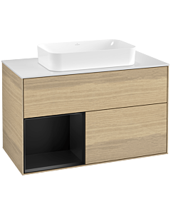 Villeroy und Boch Finion Waschtischunterschrank F651PDPC 100x60,3x50,1cm, Regal links Black matt lacquer, Oak Veneer
