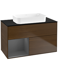 Villeroy und Boch Finion Waschtischunterschrank F652GKGN 100x60,3x50,1cm, Regal links Anthracite matt, Walnut veneer