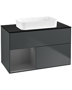 Villeroy und Boch Finion Waschtischunterschrank F652GKHG 100x60,3x50,1cm, Regal links Anthracite matt, Midnight Blue Matt Lacquer