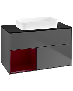 Villeroy und Boch Finion Waschtischunterschrank F652HBGK 100x60,3x50,1cm, Regal links Peony, Anthracite matt