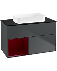 Villeroy und Boch Finion Waschtischunterschrank F652HBHG 100x60,3x50,1cm, Regal links Peony, Midnight Blue Matt Lacquer