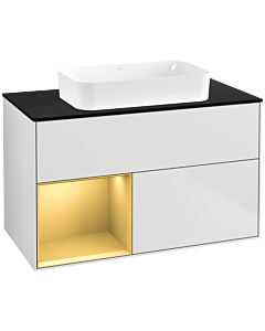 Villeroy und Boch Finion Villeroy und Boch F652HFMT 100x60.3x50.1cm, étagère gauche or mat, laqué blanc mat