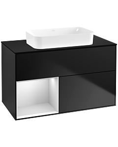 Villeroy und Boch Finion Waschtischunterschrank F652MTPD 100x60,3x50,1cm, Regal links White matt lacquer, Black matt lacquer