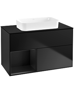 Villeroy und Boch Finion Villeroy und Boch F652PDPD 100x60.3x50.1cm, étagère à gauche laqué noir mat, laqué noir mat