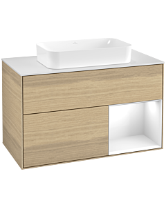 Villeroy und Boch Finion Waschtischunterschrank F661GFPC 100x60,3x50,1cm, Regal rechts Glossy white lacquer, Oak Veneer