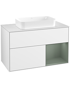 Villeroy und Boch Finion Waschtischunterschrank F661GMGF 100x60,3x50,1cm, Regal rechts Olive Matt Lacquer, Glossy white lacquer