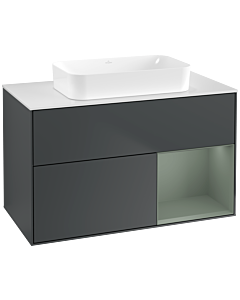 Villeroy und Boch Finion Waschtischunterschrank F661GMHG 100x60,3x50,1cm, Regal rechts Olive Matt Lacquer, Midnight Blue Matt Lacquer