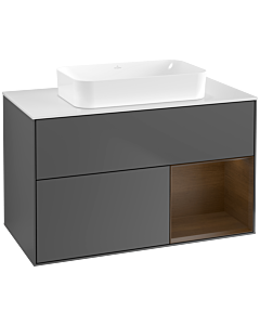 Villeroy und Boch Finion Waschtischunterschrank F661GNGK 100x60,3x50,1cm, Regal rechts Walnut veneer, Anthracite matt