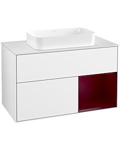Villeroy und Boch Finion Waschtischunterschrank F661HBGF 100x60,3x50,1cm, Regal rechts Peony, Glossy white lacquer