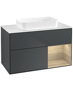 Villeroy und Boch Finion Waschtischunterschrank F661PCHG 100x60,3x50,1cm, Regal rechts Oak Veneer, Midnight Blue Matt Lacquer