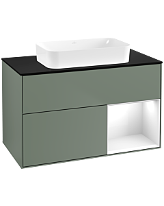 Villeroy und Boch Finion Waschtischunterschrank F662GFGM 100x60,3x50,1cm, Regal rechts Glossy white lacquer, Olive Matt Lacquer