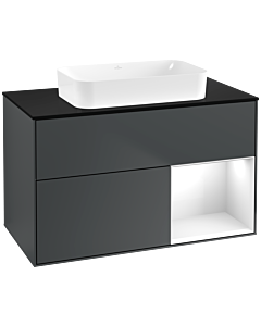 Villeroy und Boch Finion Waschtischunterschrank F662GFHG 100x60,3x50,1cm, Regal rechts Glossy white lacquer, Midnight Blue Matt Lacquer
