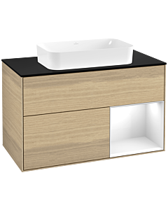 Villeroy und Boch Finion Waschtischunterschrank F662GFPC 100x60,3x50,1cm, Regal rechts Glossy white lacquer, Oak Veneer
