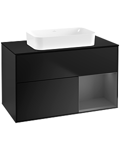 Villeroy und Boch Finion Waschtischunterschrank F662GKPD 100x60,3x50,1cm, Regal rechts Anthracite matt, Black matt lacquer