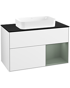 Villeroy und Boch Finion Waschtischunterschrank F662GMGF 100x60,3x50,1cm, Regal rechts Olive Matt Lacquer, Glossy white lacquer