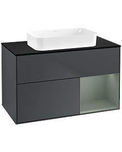 Villeroy und Boch Finion Waschtischunterschrank F662GMHG 100x60,3x50,1cm, Regal rechts Olive Matt Lacquer, Midnight Blue Matt Lacquer