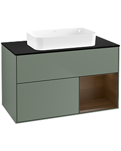 Villeroy und Boch Finion Waschtischunterschrank F662GNGM 100x60,3x50,1cm, Regal rechts Walnut veneer, Olive Matt Lacquer