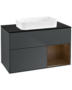 Villeroy und Boch Finion Waschtischunterschrank F662GNHG 100x60,3x50,1cm, Regal rechts Walnut veneer, Midnight Blue Matt Lacquer