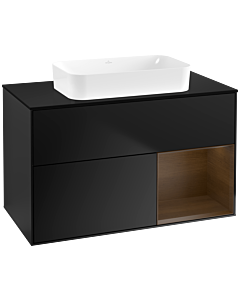 Villeroy und Boch Finion Villeroy und Boch F662GNPD 100x60.3x50.1cm, étagère droite placage noyer, laqué noir mat