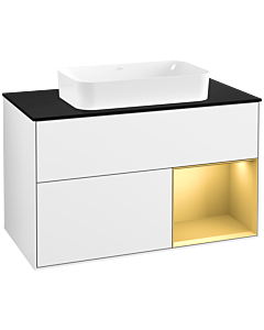 Villeroy und Boch Finion Waschtischunterschrank F662HFGF 100x60,3x50,1cm, Regal rechts Gold matt, Glossy white lacquer