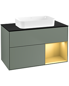 Villeroy und Boch Finion Waschtischunterschrank F662HFGM 100x60,3x50,1cm, Regal rechts Gold matt, Olive Matt Lacquer