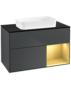 Villeroy und Boch Finion Waschtischunterschrank F662HFHG 100x60,3x50,1cm, Regal rechts Gold matt, Midnight Blue Matt Lacquer