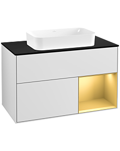 Villeroy und Boch Finion Villeroy und Boch F662HFMT 100x60.3x50.1cm, étagère droite or mat, laqué blanc mat