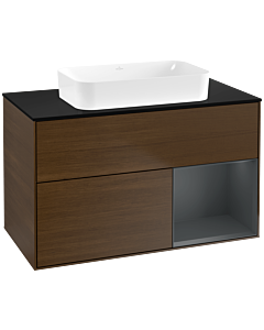 Villeroy und Boch Finion Waschtischunterschrank F662HGGN 100x60,3x50,1cm, Regal rechts Midnight Blue Matt Lacquer, Walnut veneer