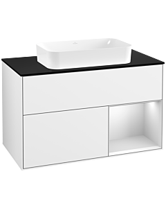 Villeroy und Boch Finion Waschtischunterschrank F662MTGF 100x60,3x50,1cm, Regal rechts White matt lacquer, Glossy white lacquer