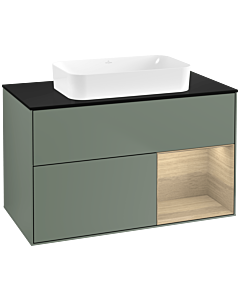 Villeroy und Boch Finion Waschtischunterschrank F662PCGM 100x60,3x50,1cm, Regal rechts Oak Veneer, Olive Matt Lacquer