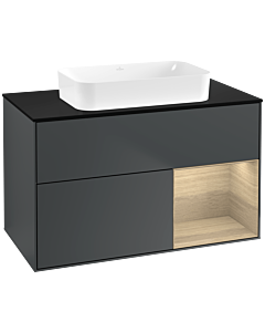 Villeroy und Boch Finion Waschtischunterschrank F662PCHG 100x60,3x50,1cm, Regal rechts Oak Veneer, Midnight Blue Matt Lacquer